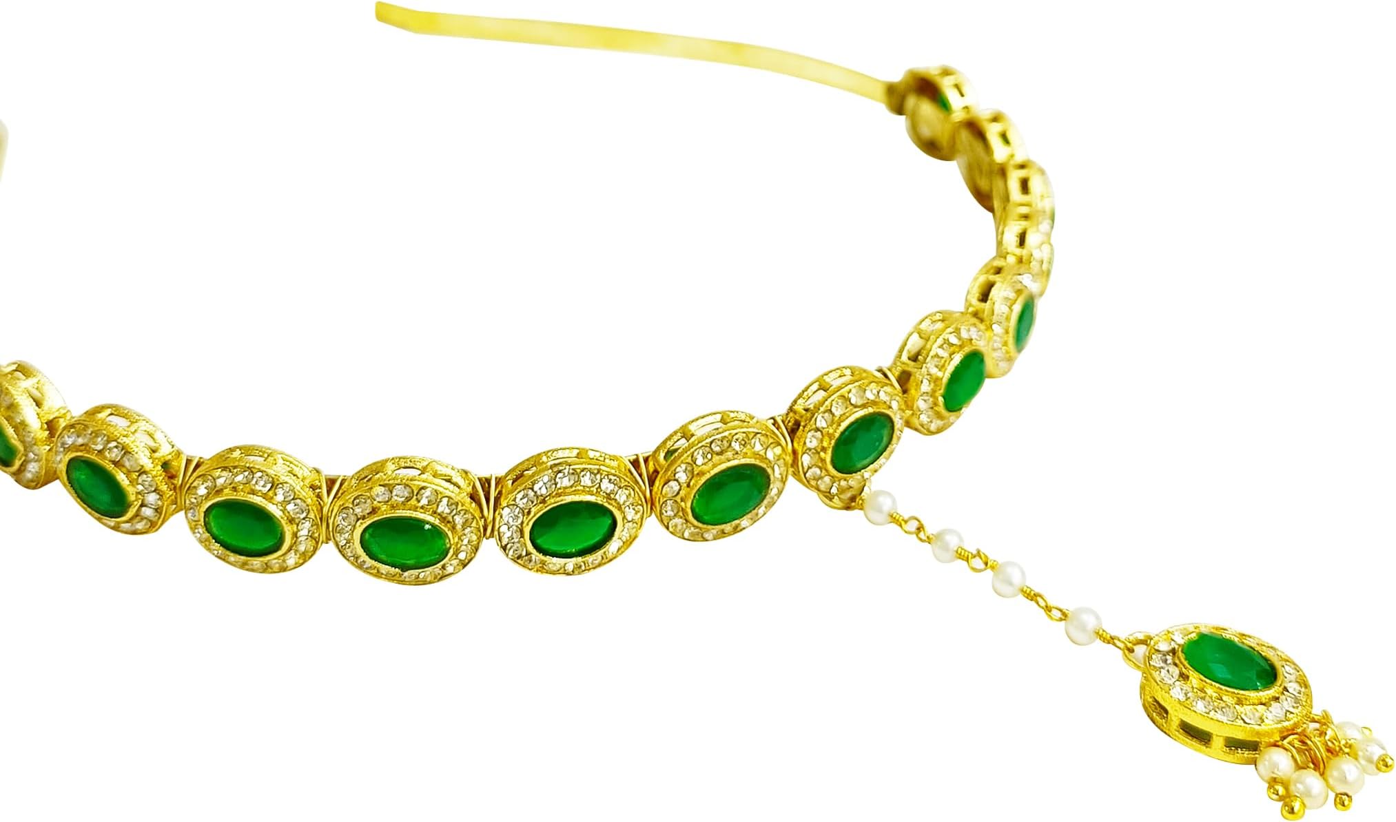 Ethnic Kundan Hairband With Attached Mang Tika/Hair Accessory Hair Jewellery for Womens/Ladies/Girls