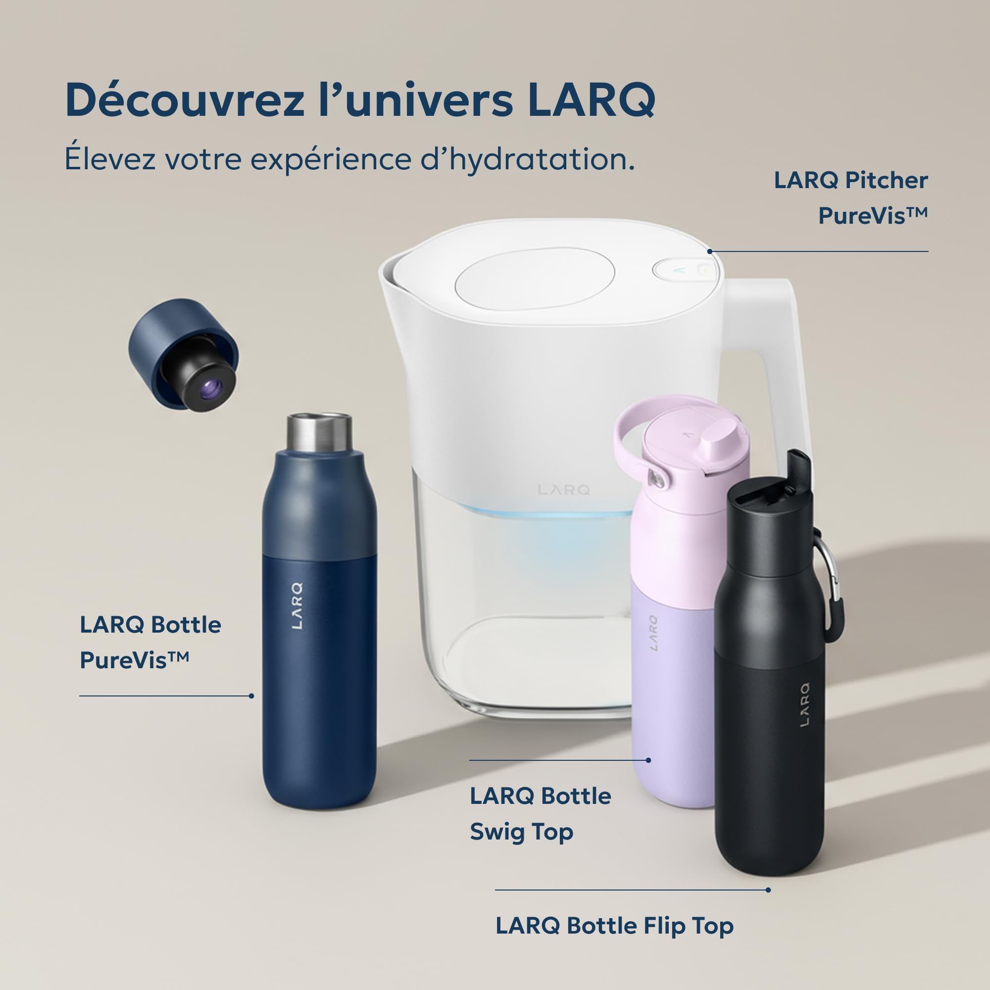 LARQ PureVis 2 Bouteille d'Eau Intelligente avec Filtre - Auto-Nettoyante UV, Suivi d'Hydratation via App, Acier Inoxydable Isolé - Garantie 2 Ans - 680ml