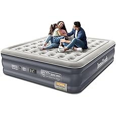 OhGeni Cal King Air Mattress with Built-in Pump for Guest, 18" Tall Inflatable Blow Up Air Bed with Carrying Bag for Camping, Raised Elevated High Airbed, Foldable & Portable Colchon inflables, Black
