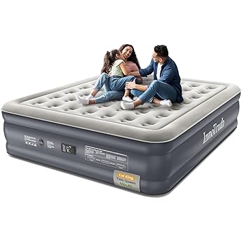 OhGeni Cal King Air Mattress with Built-in Pump for Guest, 18" Tall Inflatable Blow Up Air Bed with Carrying Bag for Camping, Raised Elevated High Airbed, Foldable & Portable Colchon inflables, Black
