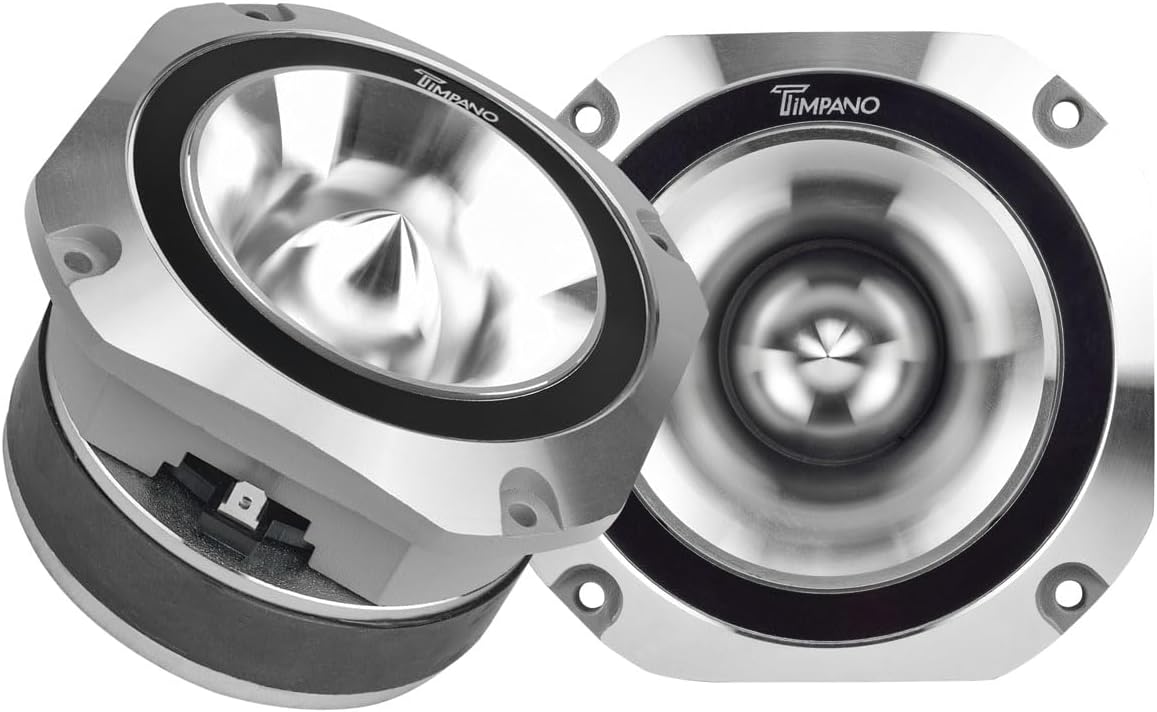 Timpano Super Tweeter 4 Inch TPT-ST25 Chrome, 8 Ohm, 900 Watts Max, 107 dB, 1.5 in Voice Coil, HIgh Sensitivity, Slim Profile Bullet Tweeters Speakers for Pro Audio (Pair)