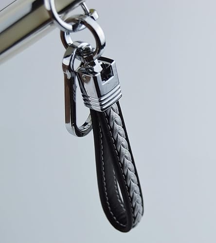 Miniatura 5 de Llavero trenzado de cuero de 2 capas con anillo en D cromado y gancho para todos los llaveros de automóvil