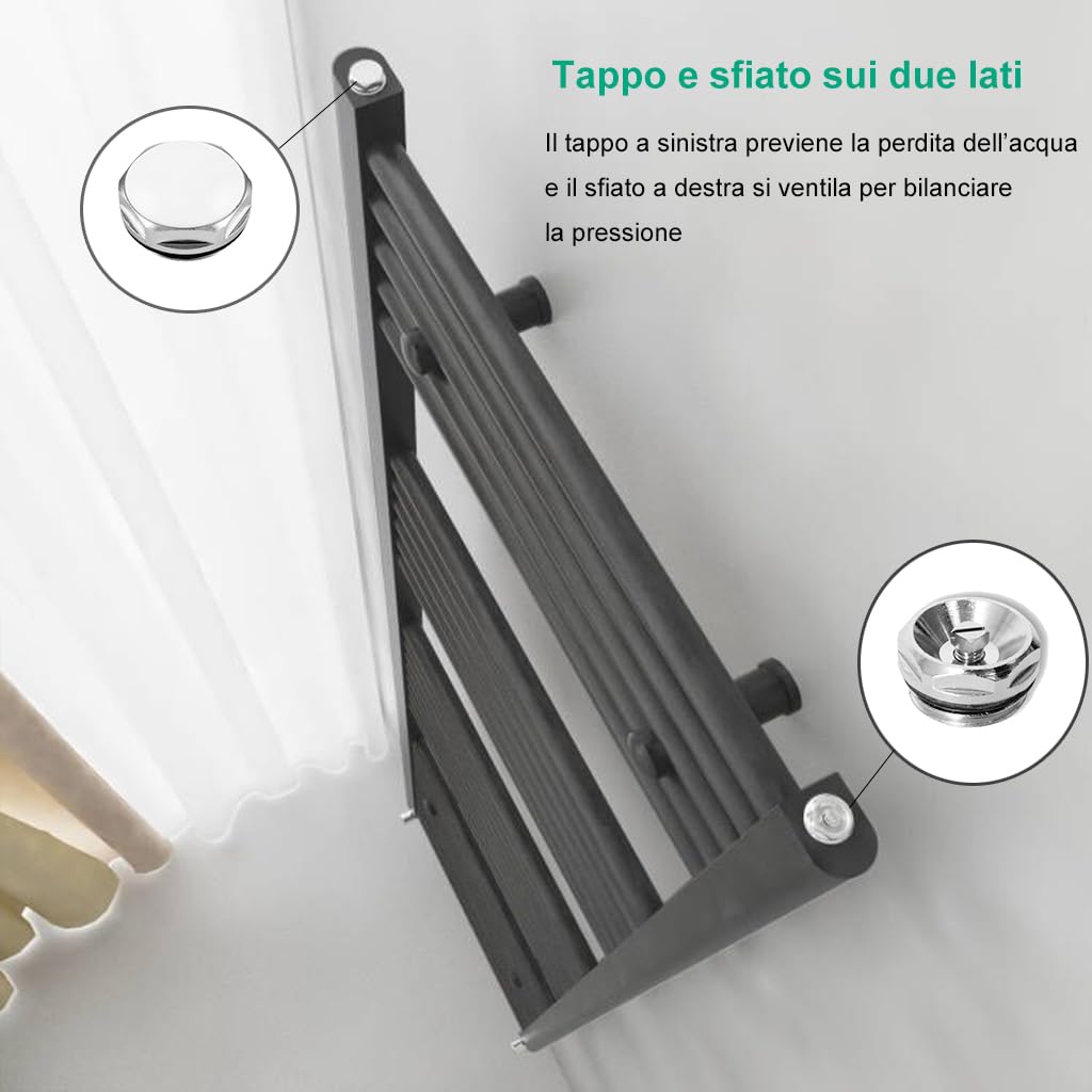 AICAIT Termoarredo Scaldasalviette Termosifone Acciaio al carbonio Antracitico 1200x450mm