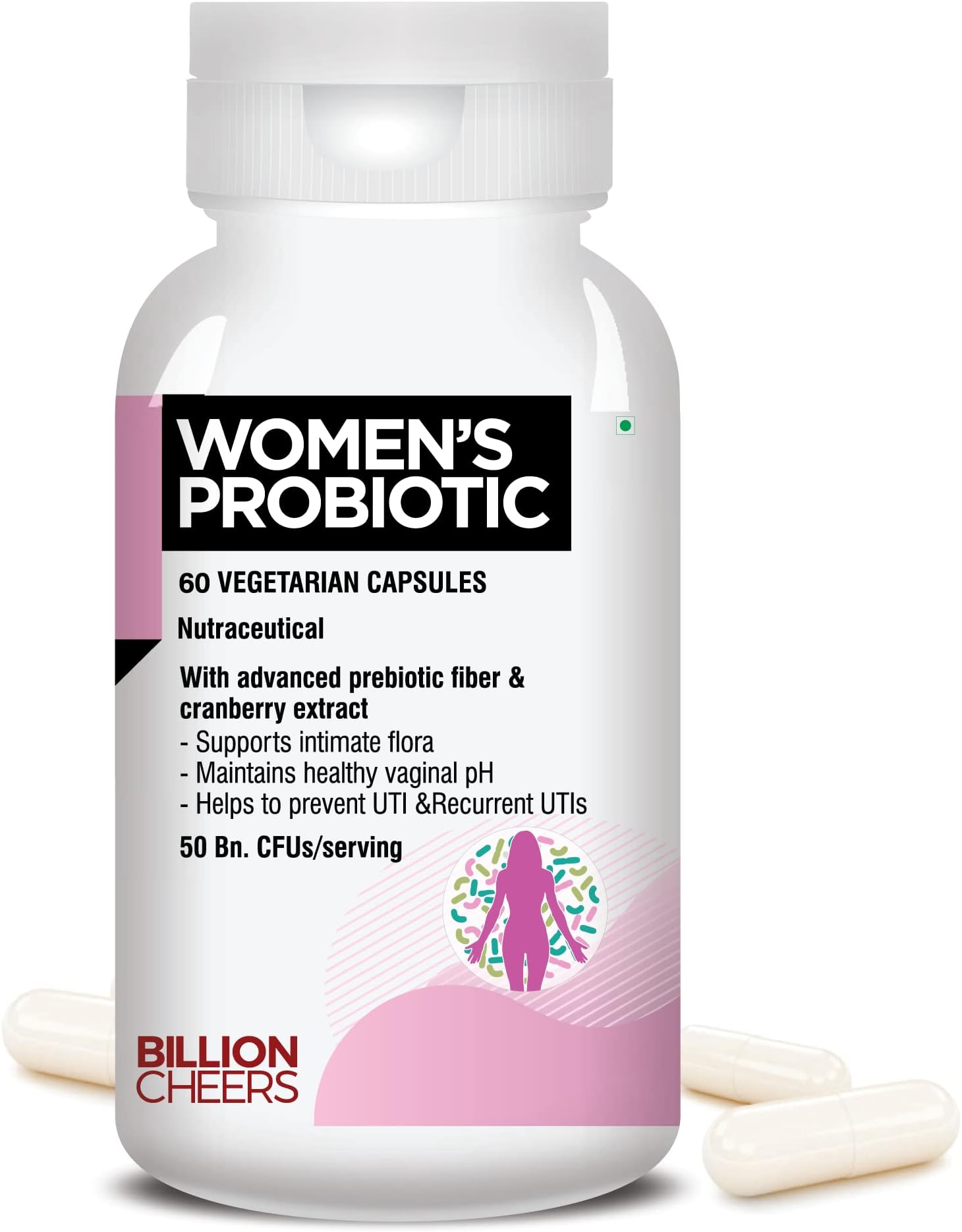BILLIONCHEERS Women Probiotics for Vaginal Health, pH balance & UTI Support | with Cranberry Extract & Prebiotic (60 Veg. Capsules)