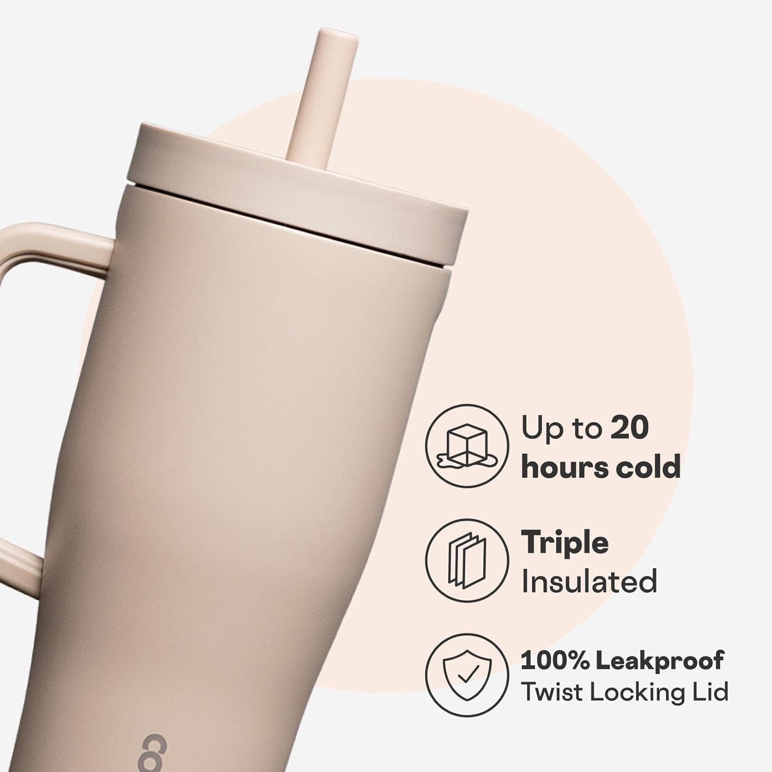 Corkcicle Cruiser - Insulated Tumbler with Handle - Keeps Drinks Cold 20 Hours - Spill-Proof Dual Lid - Triple-Insulated - Summer Drinkware Gift - Keeps Drinks Ice Cold - 22 oz - Desert - Image 3