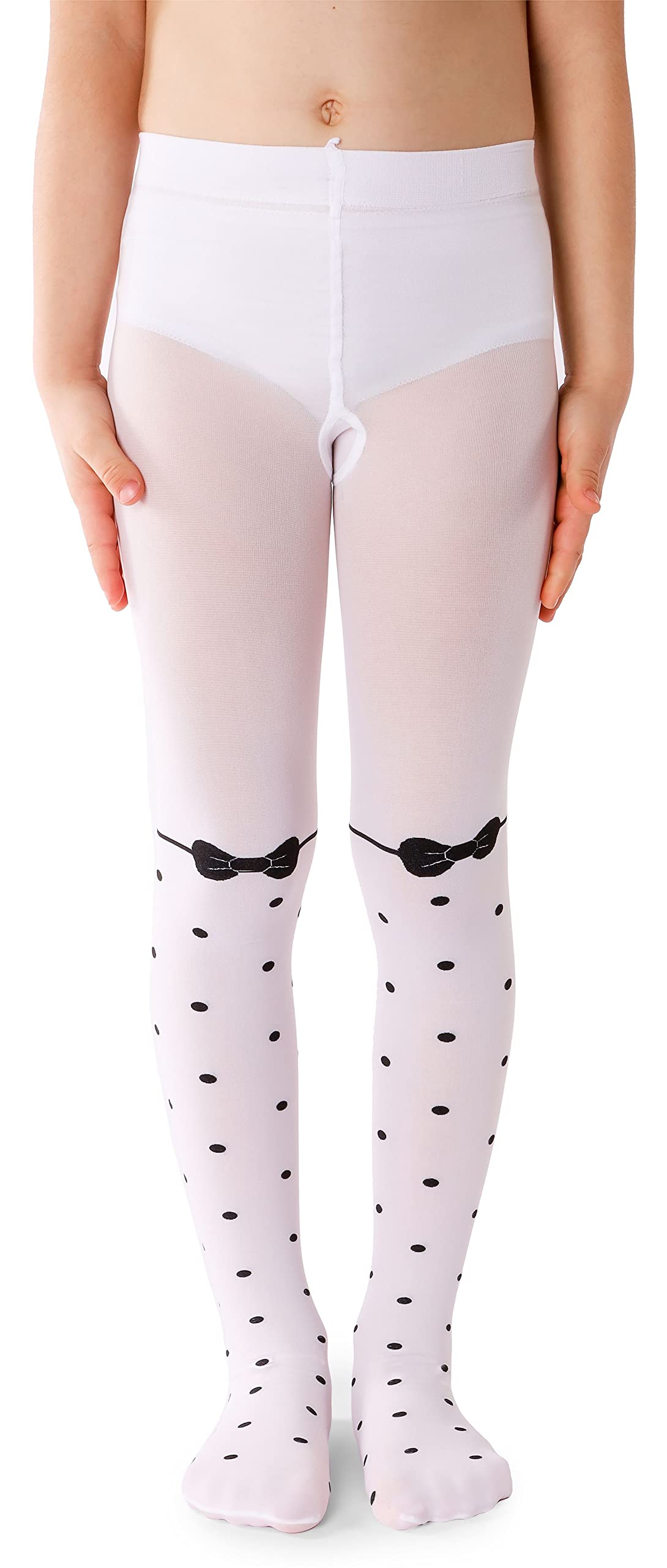 Noq Girls Inga Bianco Fancy Printed Tights Patterned Footed Pantyhose 40 Den Dance School Animal Print Over Knee Socks Imitation, 8-9 Years (128-134)
