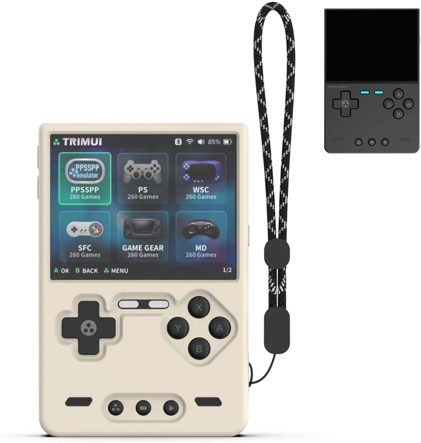 Silicone Case for Trimui Brick Retro Handheld Game Console, Soft Skin Cover for Trimui Brick Accessories, Anti-Scratch Washable TrimuiBrick with Lanyard (OffWhite)