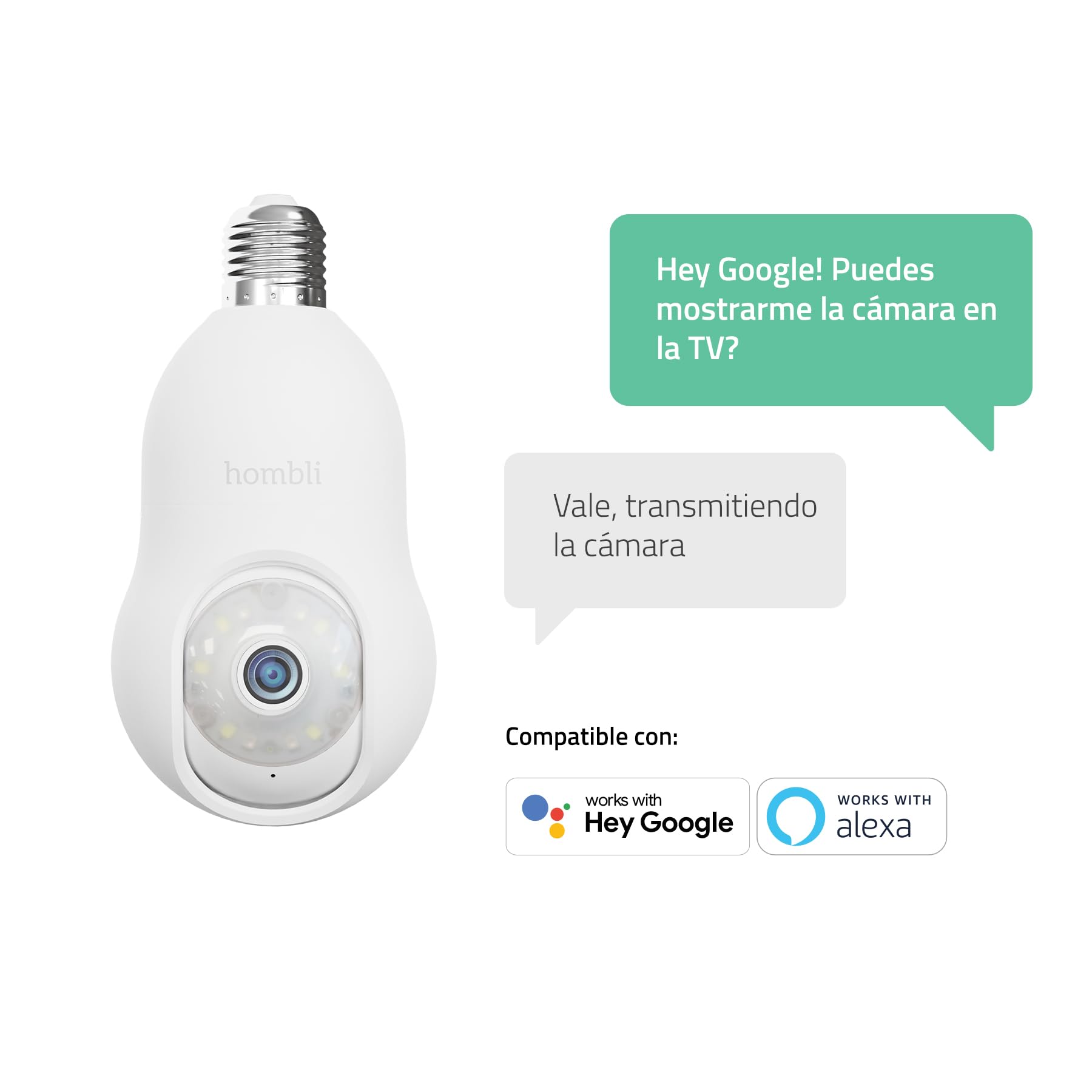 Hombli 4K QHD Cámara de Seguridad Exterior | Enchufe de Bombilla E27 | WiFi | Visión Nocturna Infrarroja y a Color | Foco y Alarma Activados por Movimiento | Compatible con Alexa y Google