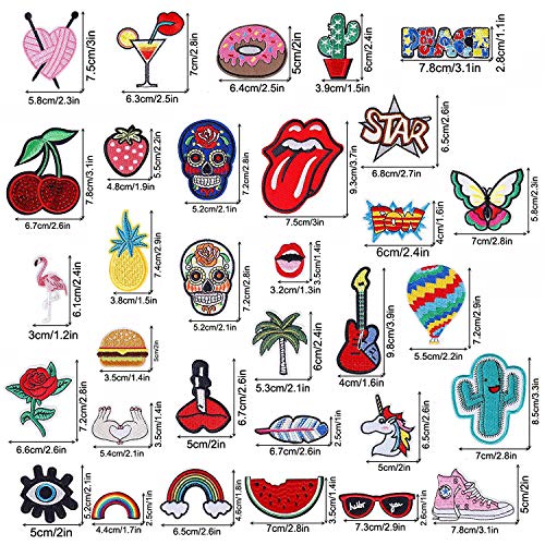 CZorange 32pcs Embroidered Patch Sew On/Iron On Patches Applique Accessories Assorted Size Decoration Patches for DIY Jeans Jacket Clothing Handbag Shoes Caps