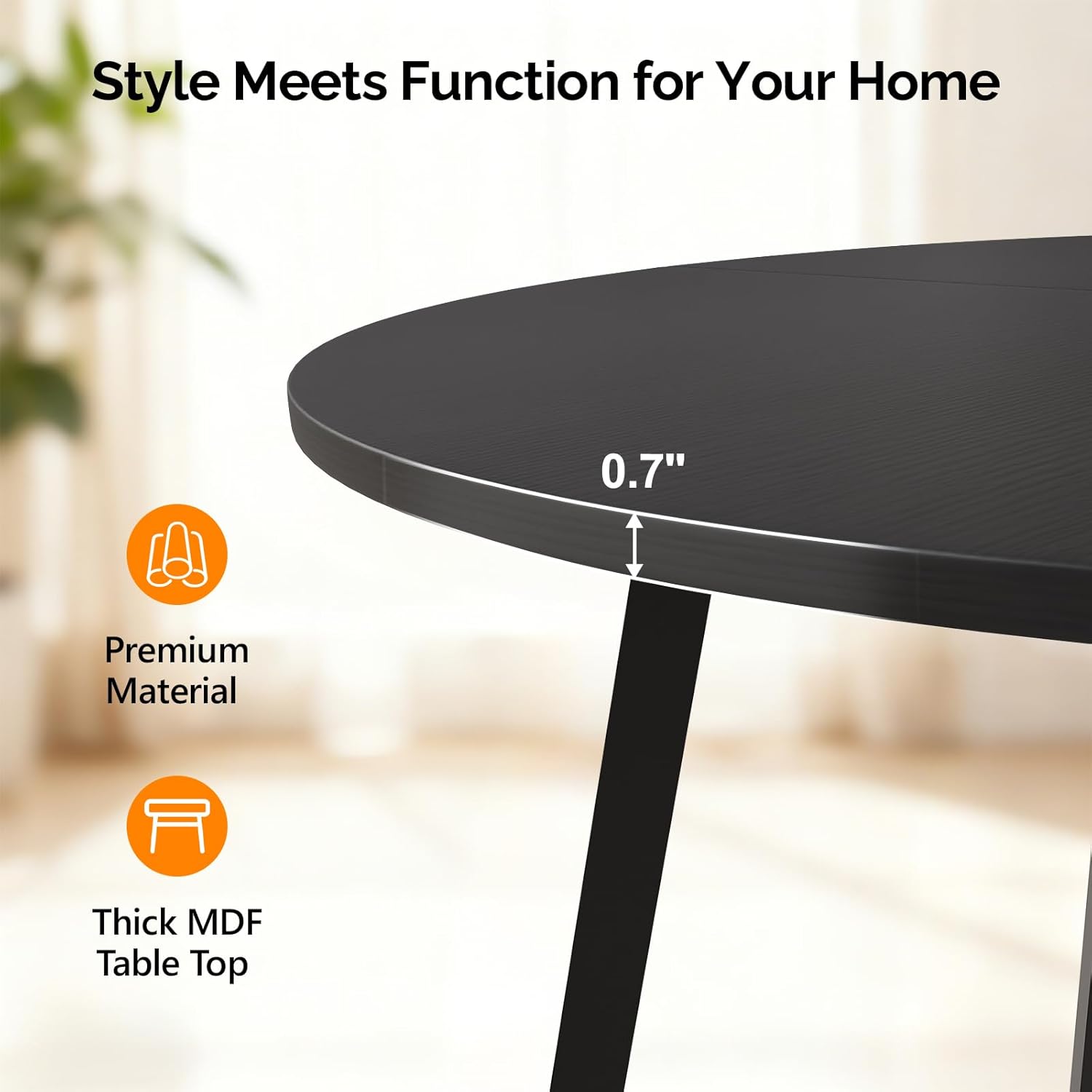 VINGLI Round Dining Table for 2-4, 35in Modern Dining Room Table with Metal Base, Black Wooden Kitchen Table, Space-Saving, Small Space Circle Dinette for Home, Kitchen, Apartment