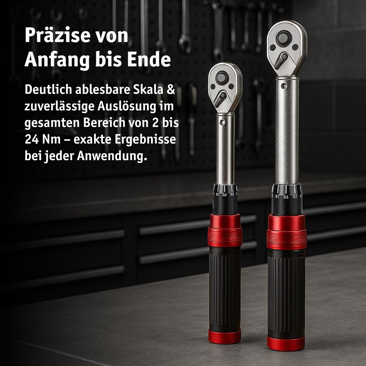 WALTER Fahrrad Drehmomentschlüssel Set 2–24 Nm – 21-tlg. Werkzeugset Ratsche mit Bits, 1/4" Umschaltknarre – sicheres Drehmoment Werkzeug für MTB, E-Bike, Rennrad, Scooter