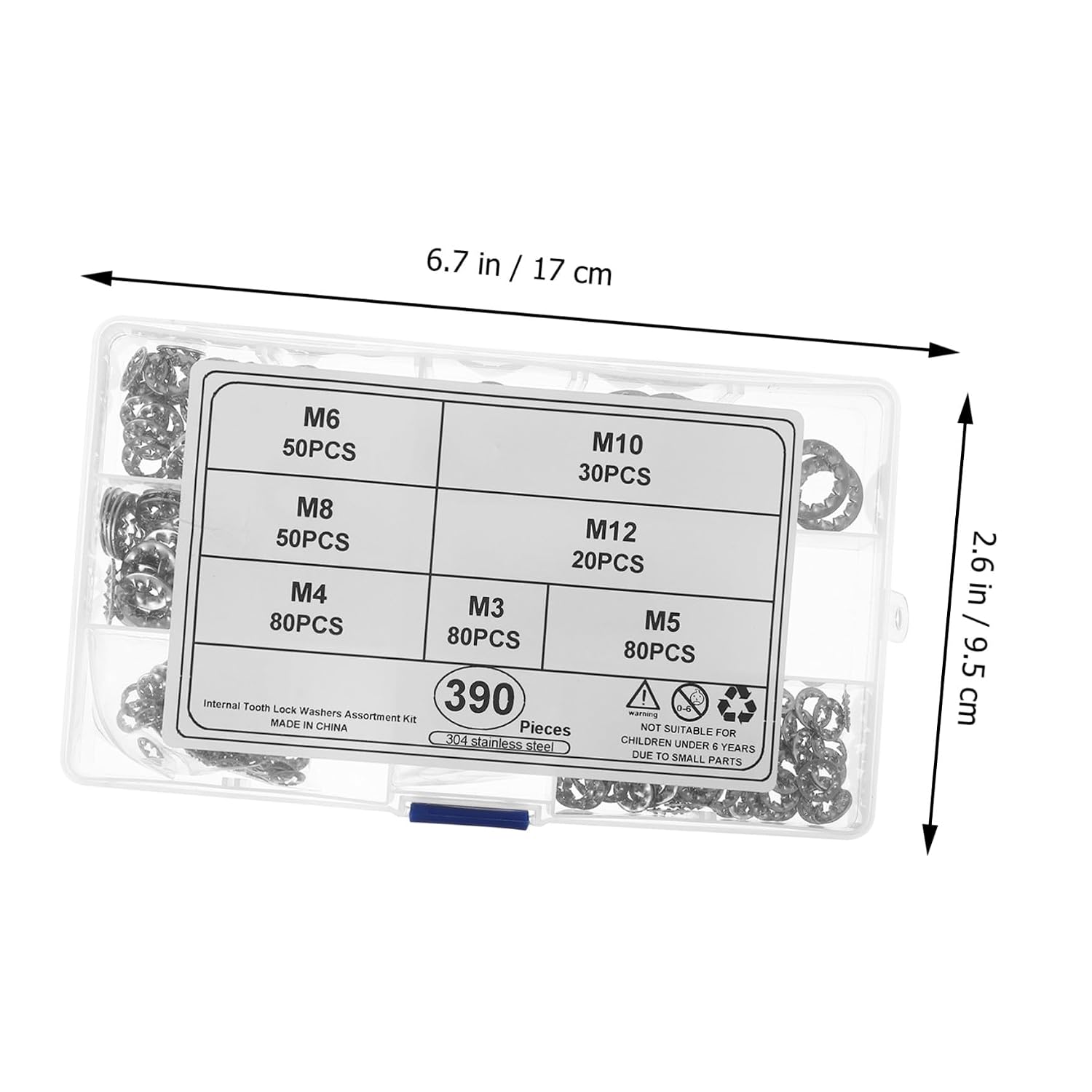 390pcs Stainless Steel Internal Serrated Lock Washer Assortment Kit M3- Push-on Locking Function for Industrial Fastening and Anti-loosening Applications