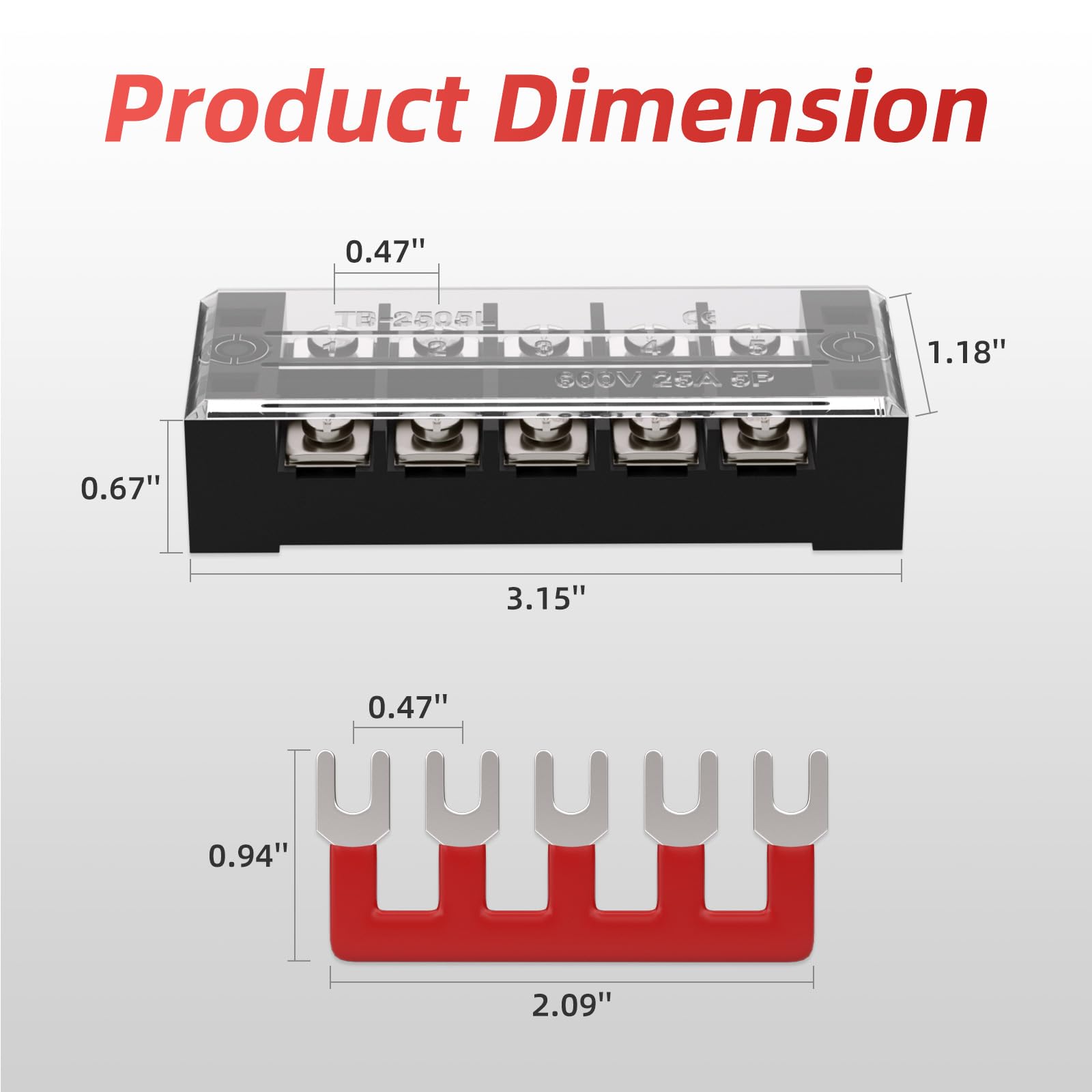 APIELE 25A Screw Terminal Block Covered 5 Position Dual Row 25A 5 Position Pre-Insulated Terminal Barrier Strips (5PCS 25A 5P+5PCS Wiring Strips)