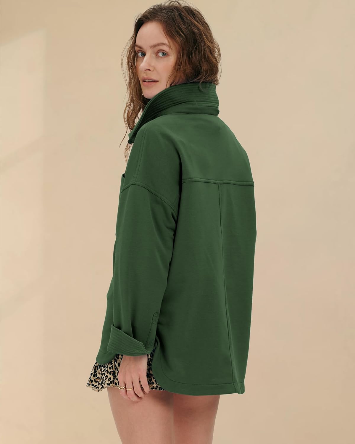 Locachy Women's Casual Oversized Polo Sweatshirt Lapel Long Sleeve Button Pullover Tops Fashion Outfits Clothes Dark Green L - Image 2