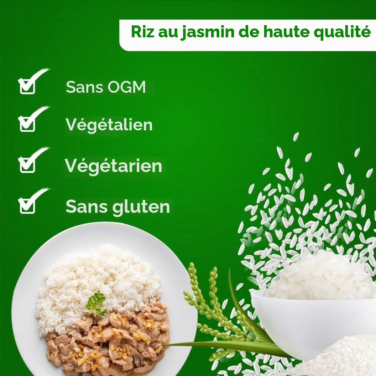 Riz parfumé Royal Thai Rice Jasmin à grains longs 18 kg – Qualité supérieure de Thaïlande, 100 % riz naturel | Idéal pour les plats wok, les cuisines asiatiques et les accompagnements avec autocollant
