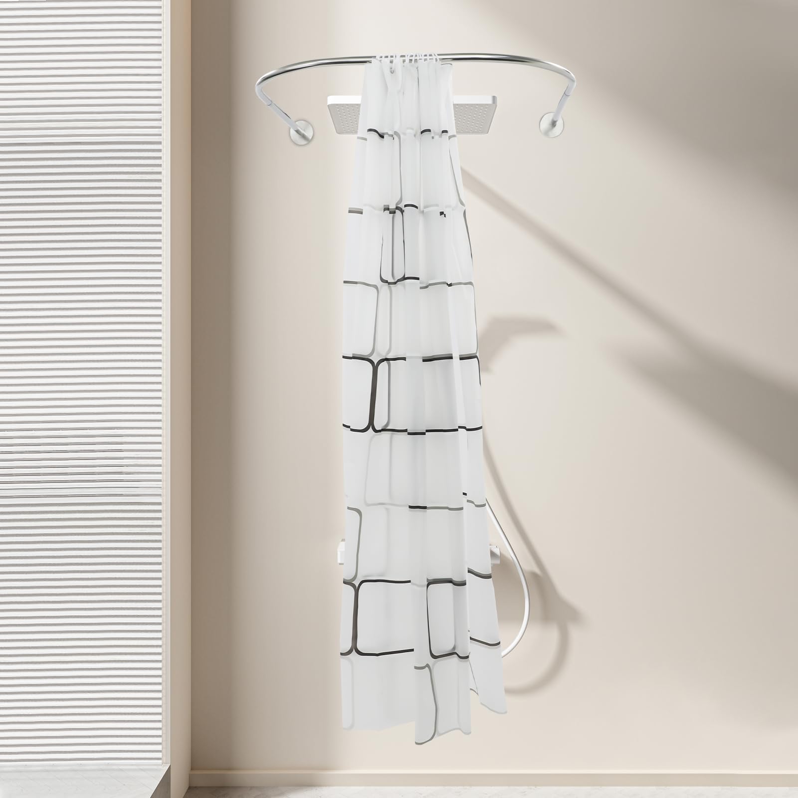 Asta per tenda da doccia a forma di U, pieghevole, telescopica, angolo a U, regolabile, asta per tenda da doccia, per bagno, bagno, finestra, balcone