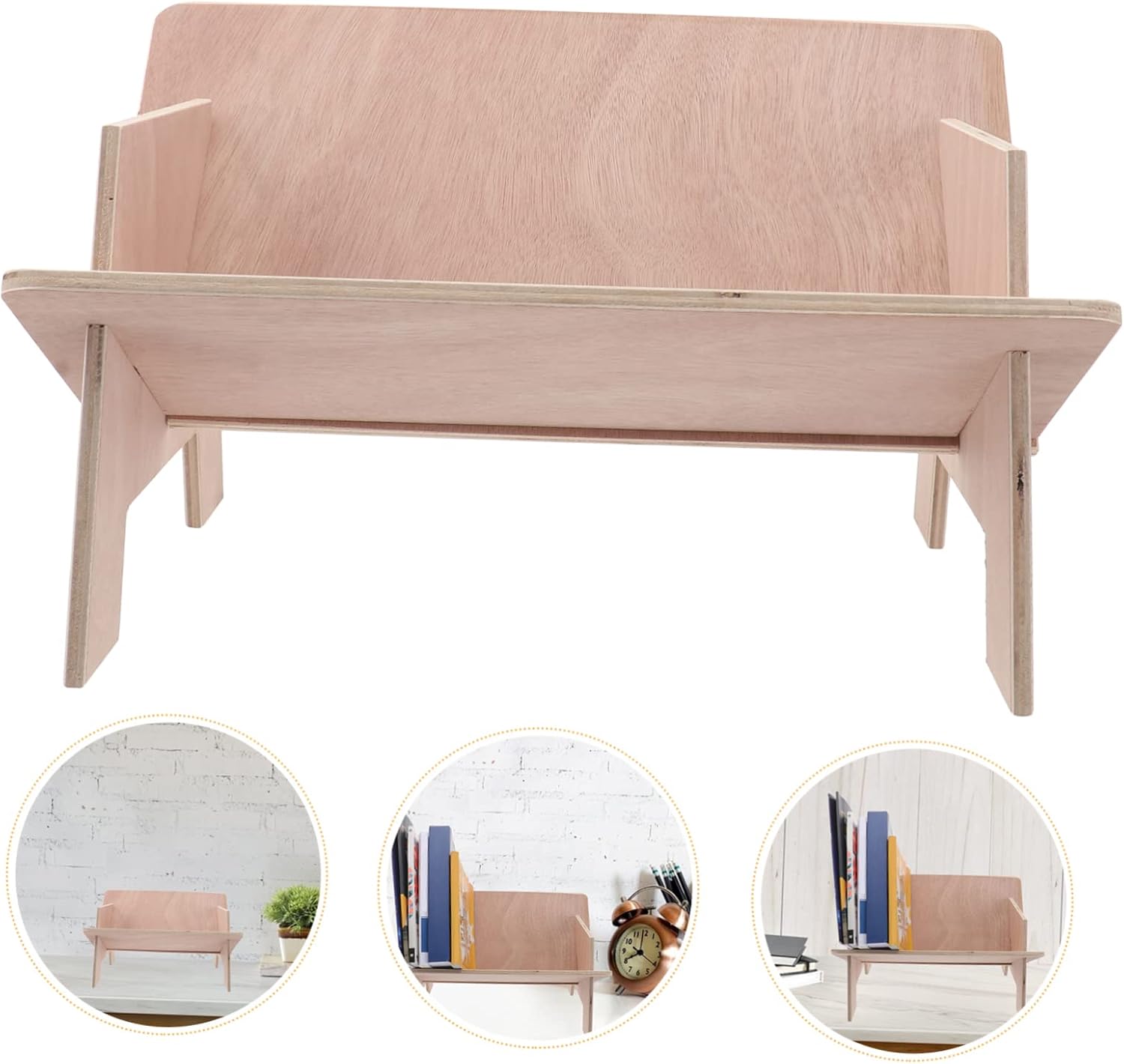 1pc Creative Wooden Bookshelf Simple Small Book Rack for Office and Home Storage Log Design for Organizing Books Magazines and Files