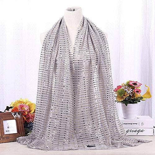 YAOSEN Women Gold Glitter Hijab Muslim Head Wrap Long Scarf (Glitter-Silver)3