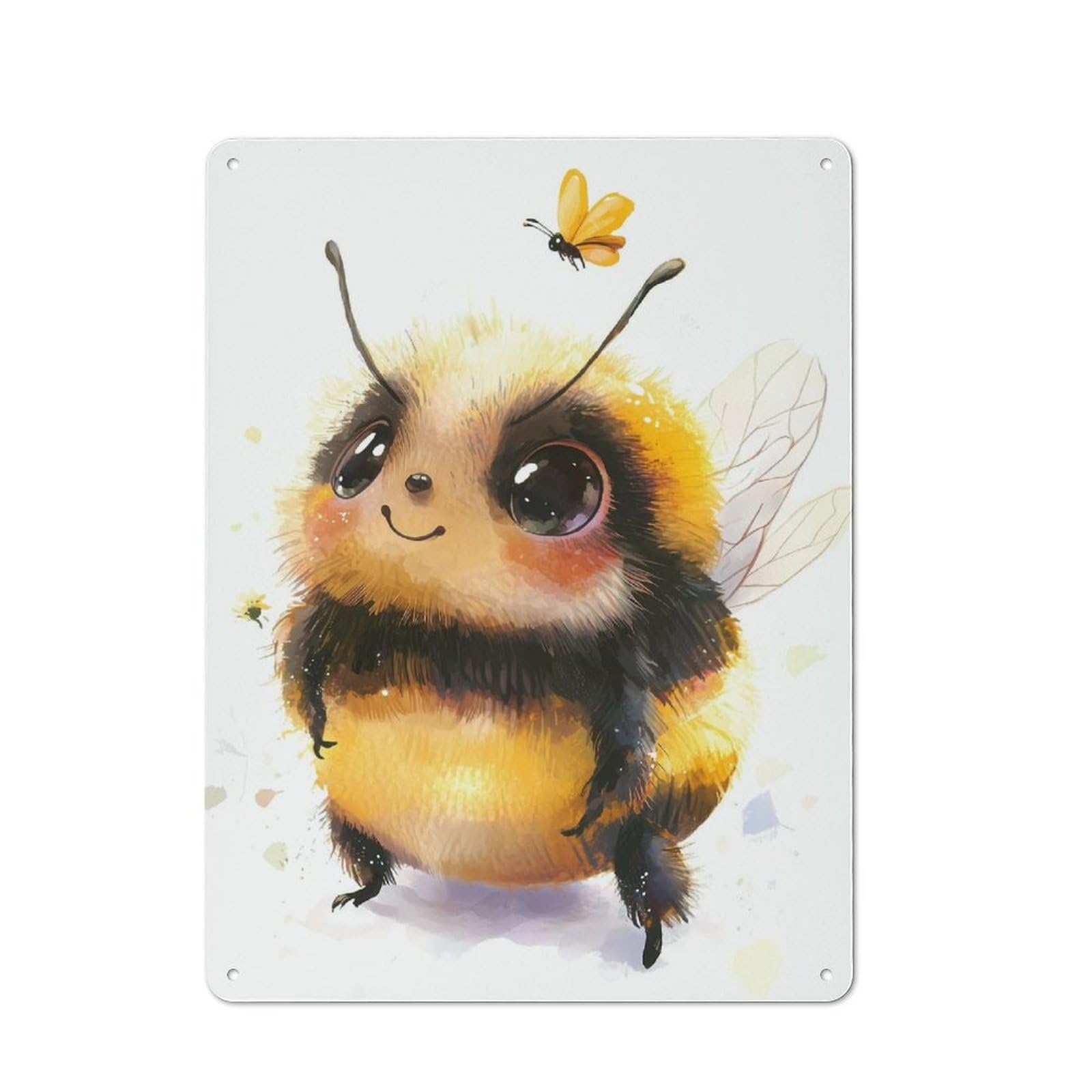 Junmoney Style-20 Cosy Cute Bee Watercolor Metal Plaque 40X30cm, Kitchen Wall Decor For Kitchen, Cafe, Pantry Or Dining Room