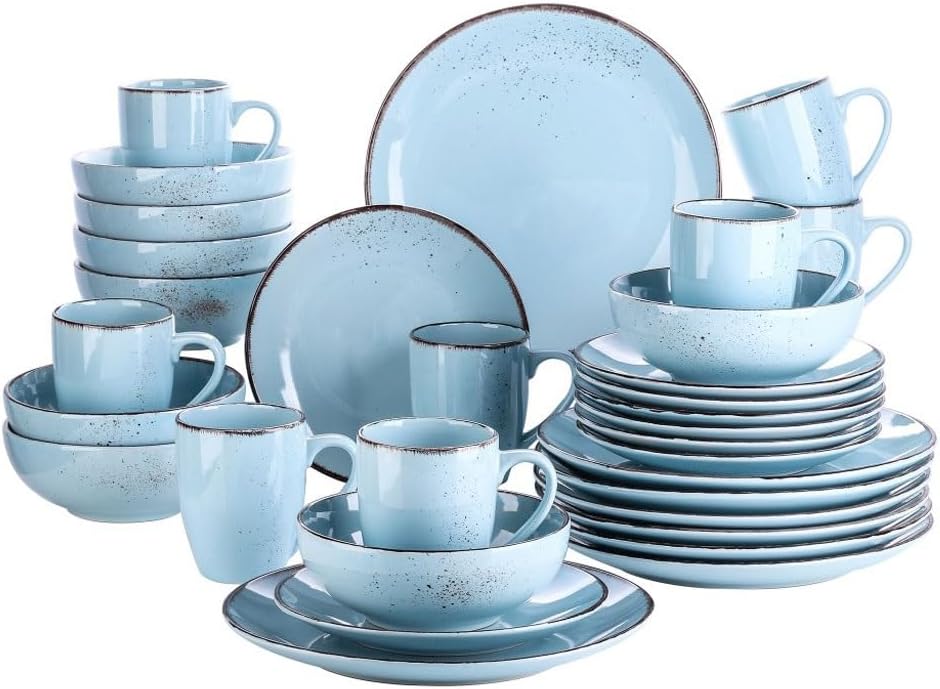 Family Daily Use 32-Piece Ceramic Stoneware Dinner Plates Set with Dinner Plate Dessert Plate Bowl Mug