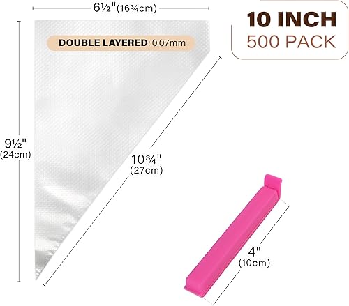 Miniatura 4 de LotFancy Bolsas para tuberías sin tiras, paquete de 500, bolsas desechables de 10 pulgadas para glaseado real, galletas, bolsas antideslizantes para