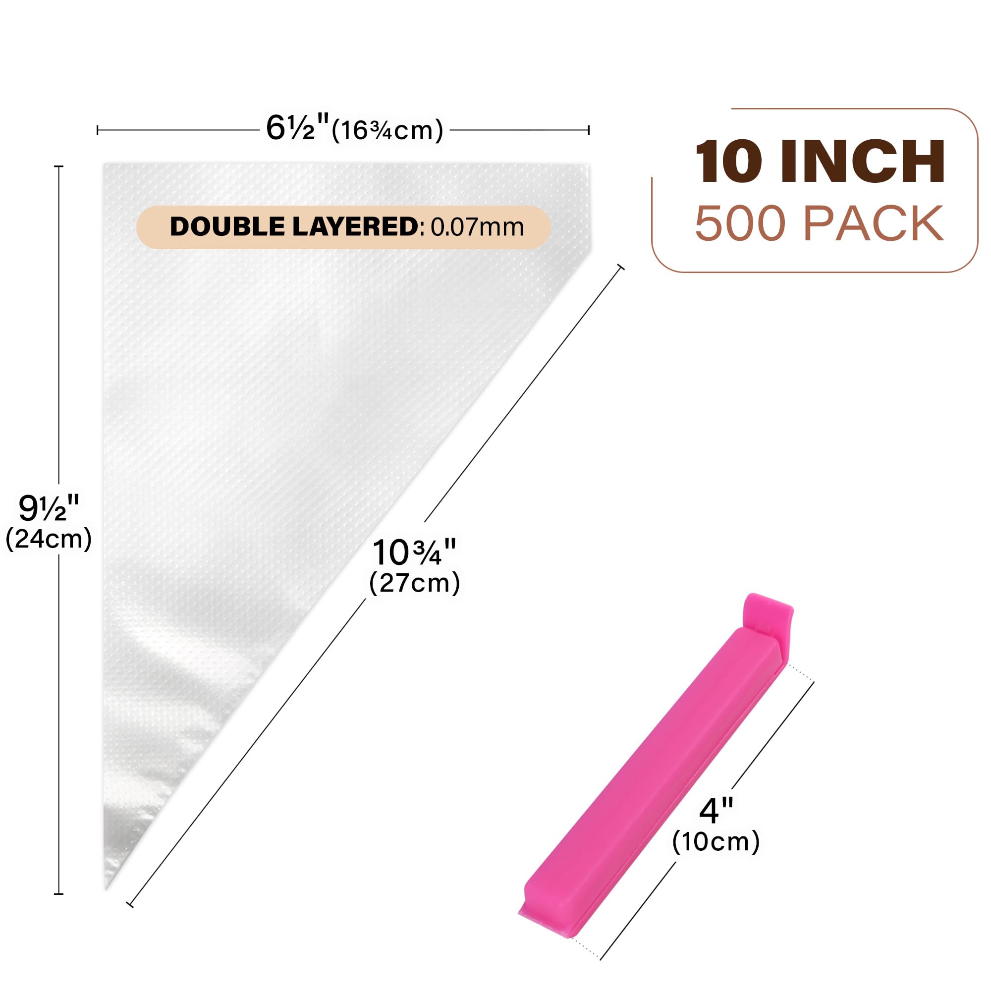 LotFancy Spritzbeutel, 500 Stück, 25,4 cm, Einweg-Spritzbeutel für Zuckerguss, Kekse, rutschfeste Kuchendekorationsbeutel, Werkzeug mit 5 Clips, für alle Größen