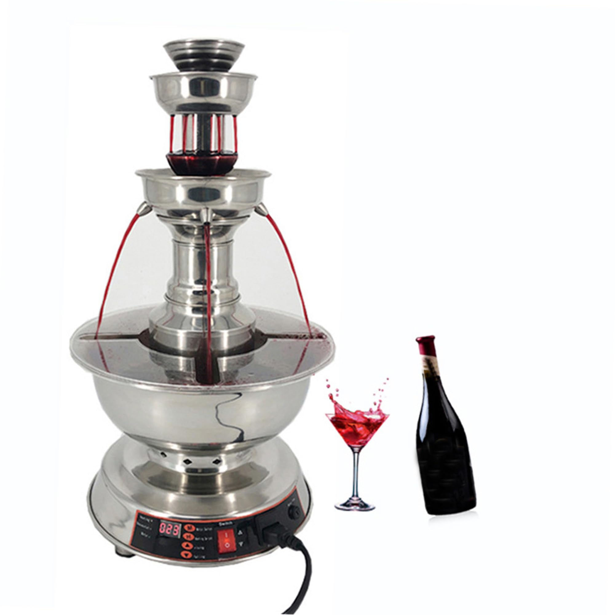 Fontaine à Vin Et Champagne électrique à 3 Niveaux - Chauffe/refroidisseur De Boissons En Acier Inoxydable Avec Contrôle De Température 0-100℃ Et écran Lcd, Capacité De 3,5 L Pour Mariages