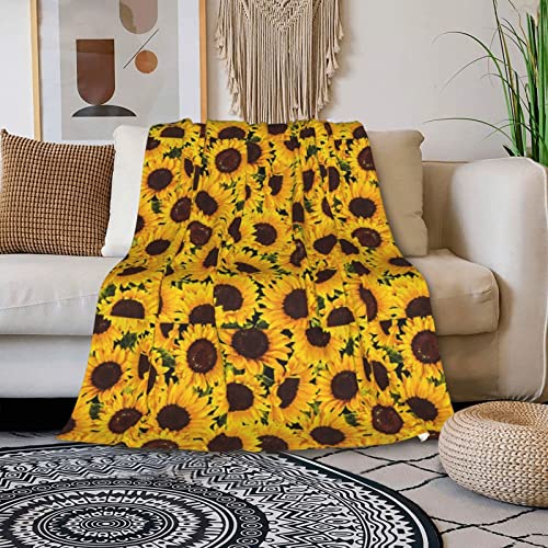 Yellow Sunflowers Printed Throw Blanket Ultra-Soft Fuzzy Blanket Warm Blanket Fluffy Reversible Blanket For Bed And Couch #TOP1