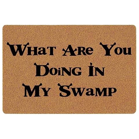 Funny Doormat What are You Doing Front Door Mat Entryway Outdoor Mat with Heavy Duty Front Porch Welcome Mats Entry Brown Mat House Warming Gift Mat 23.7 x 15.7 inch (What are You Doing in My Swamp) Cover