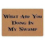 Funny Doormat 'What are You Doing in My Swamp' - Front Door Mat, Entryway, Outdoor, Brown, House Warming Gift - 23.7 x 15.7 inch