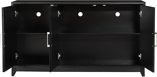 Miniatura 4 de Soporte de TV de estilo rústico para TV de hasta 65 pulgadas, aparador de madera con 2 puertas de vidrio templado, paneles ajustables, gabinete de