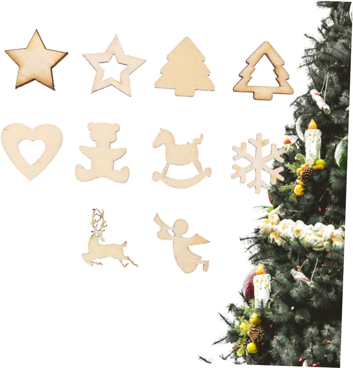 100pcs Wooden Xmas Pendant Cute Bell Christmas Tree Decor