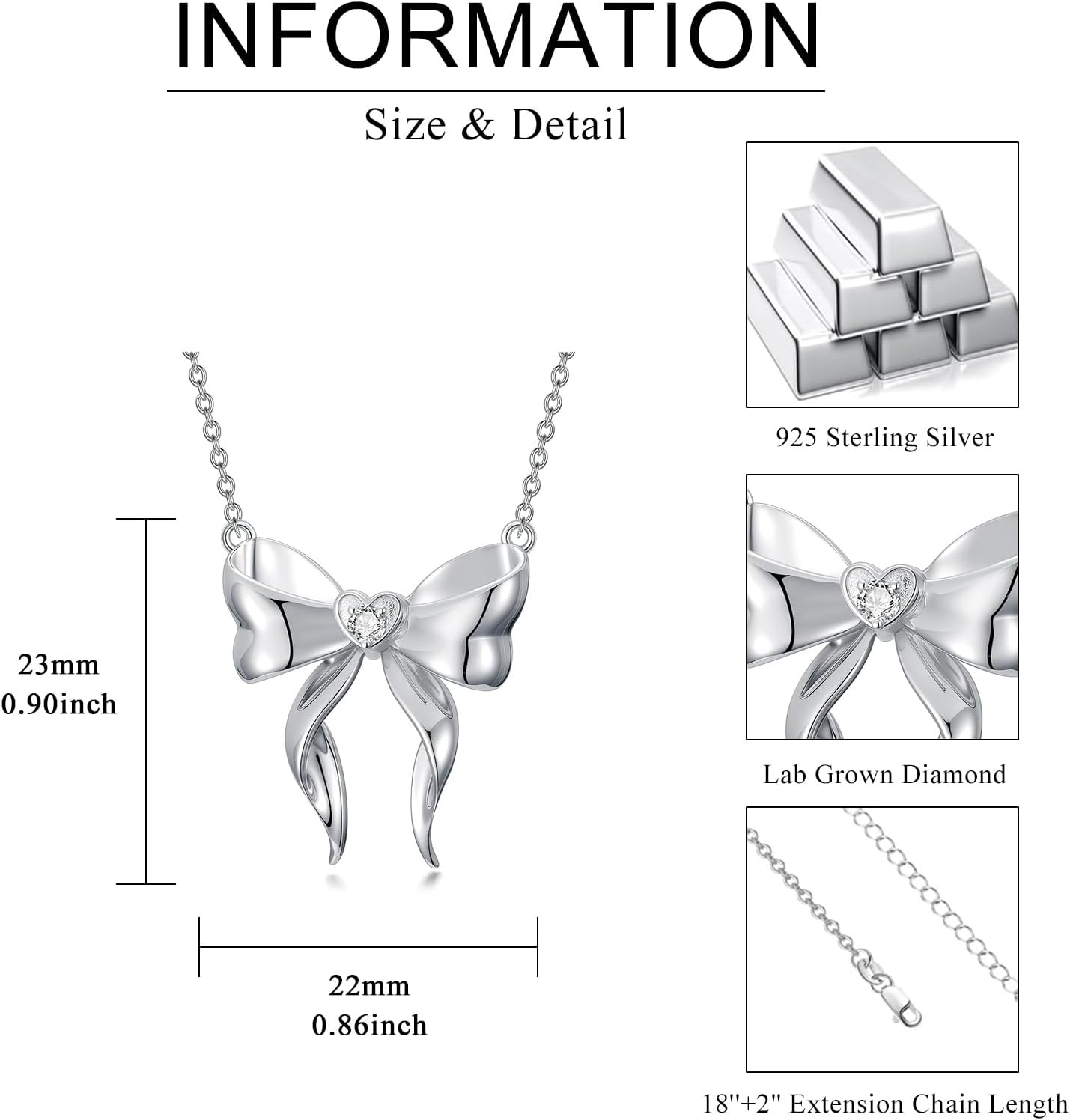 Diamond Bow Necklace, 925 Sterling Silver Bow Tie Ribbon Pendant, Dainty Elegant Jewelry Birthday Christmas Gift for Women - Image 6