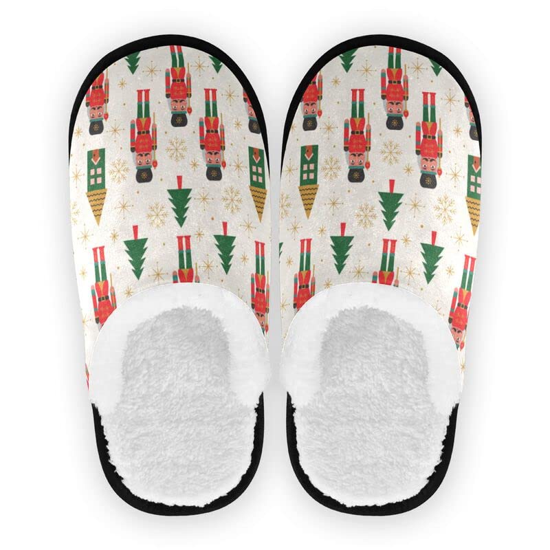 VIGTRO Women's Fuzzy Slippers Christmas Nutcracker Anti-Skid Indoor Slippers Design Soft Coral Fleece Slippers Cozy Memory Foam Slippers