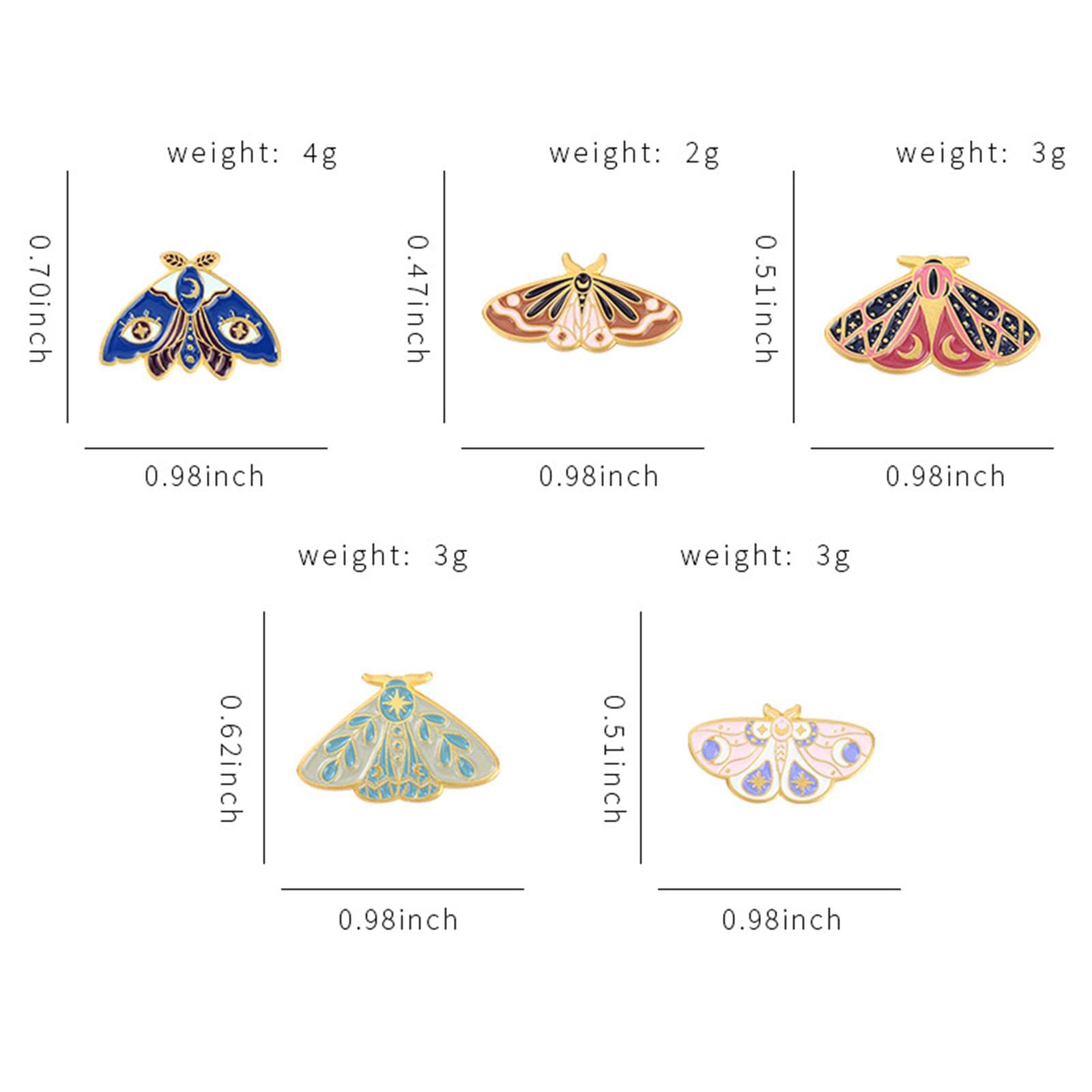 Broches de Solapa de 5 Piezas con diseño de Polilla esmaltada, Serie de Insectos de aleación, Accesorio de Ropa