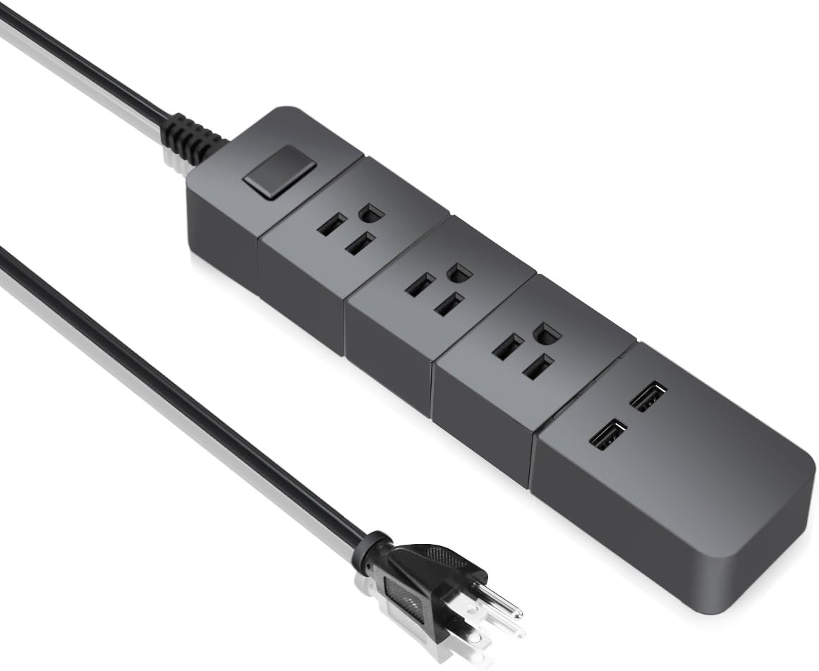 Smart Power Strip , USB Quick Charging Station Power Socket ,3 AC Outlets & 5.7ft Power Cord for Smartphone,Tablet ,Laptop, Lamp and More