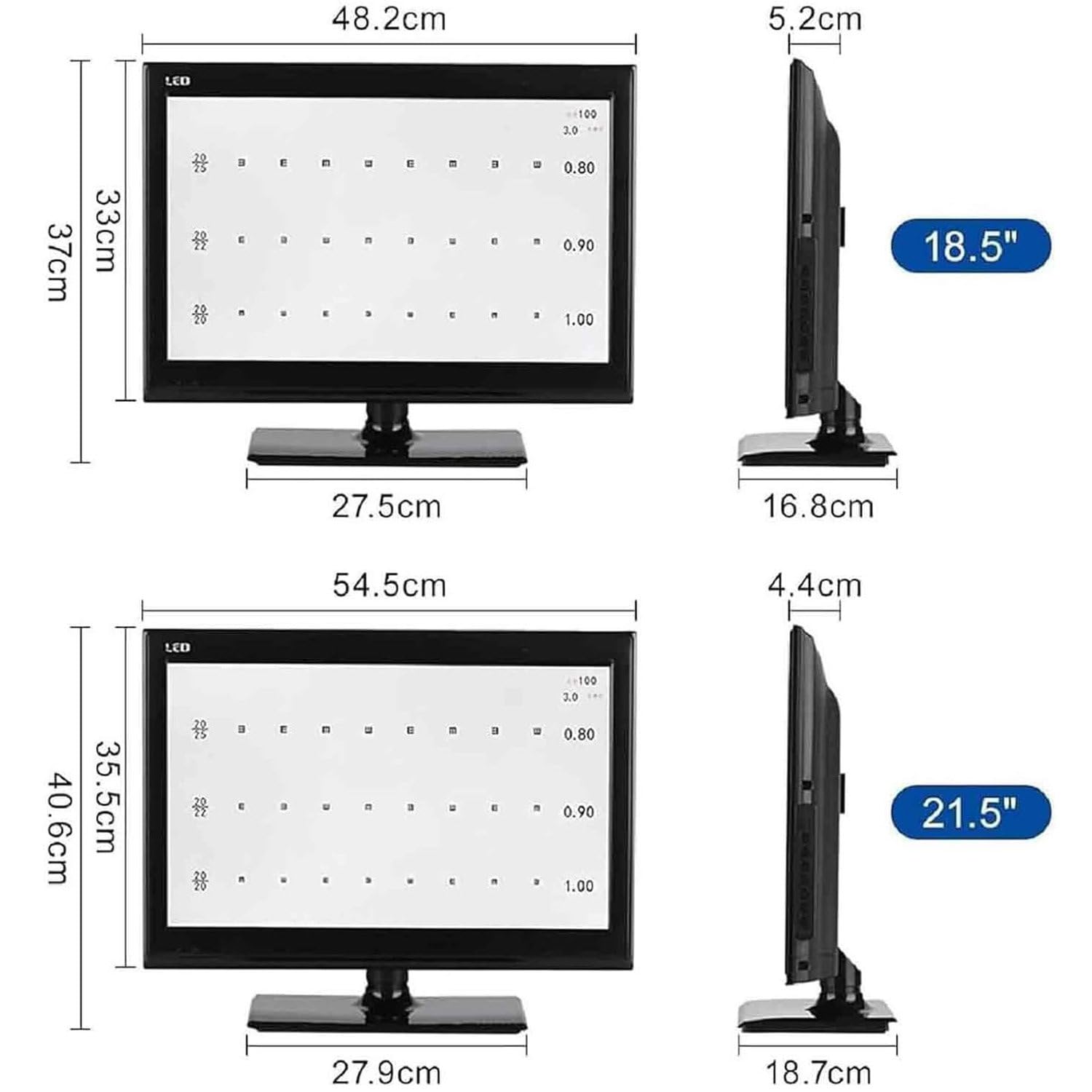 Sehtafeln für die Sehschärfe, 18.5/21.5 Zoll LCD-Digital-Sehtafel für die Optische Sehschärfe, Ophthalmischer Optometrie-Tester, Projektor, mit Mehreren Visuellen Zielen,21.5inch