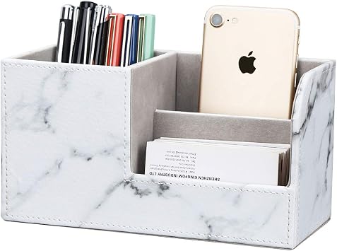 KINGFOM PU Leather Desk Stationery Organizer Storage Box Pen Pencil Stand Remote Control Holder S-Grey Marble Pattern