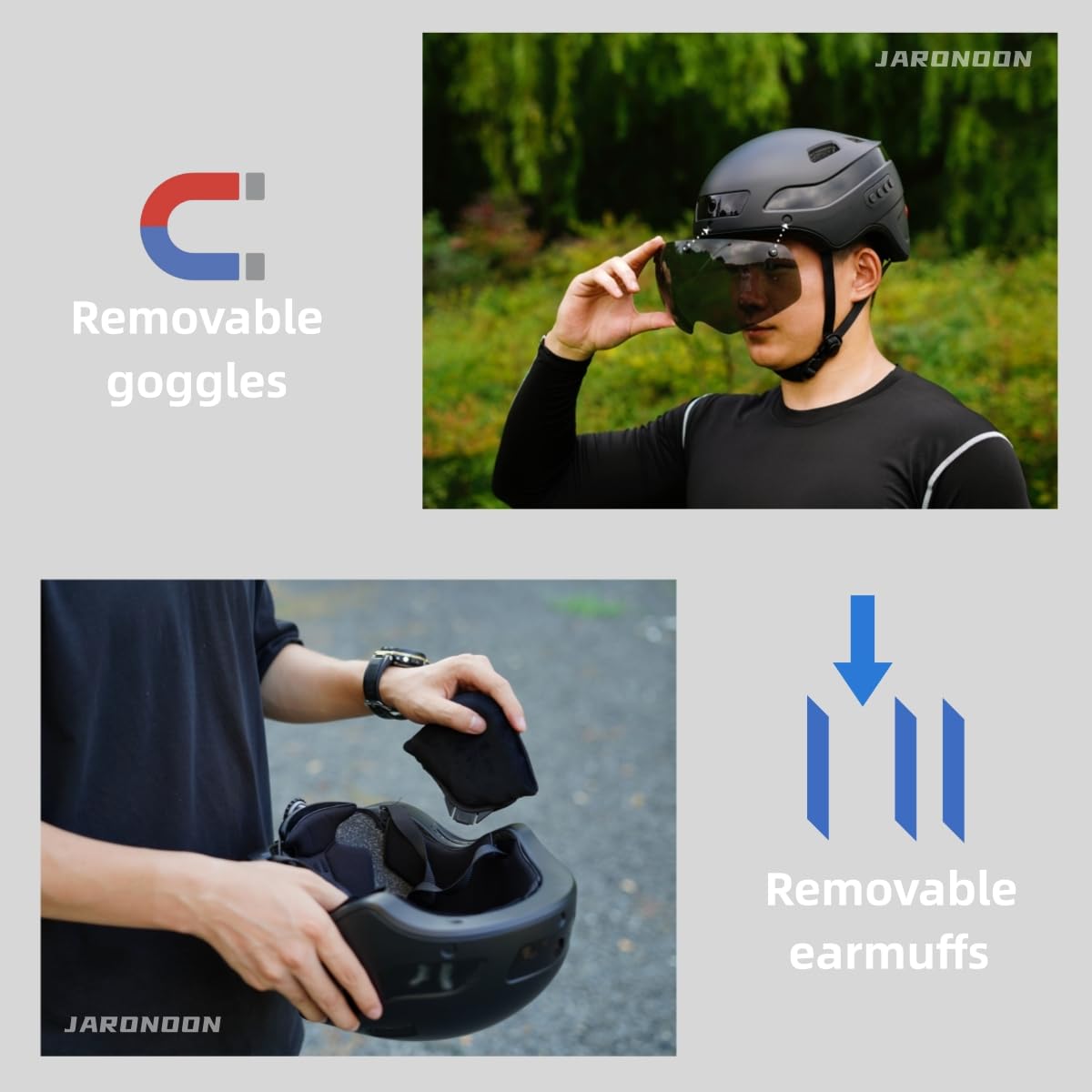 Casco da bicicletta per adulti Casco Bluetooth Smart con registratore di guida e visiera staccabile Funzione fanale posteriore a LED per pendolari urbani da uomo