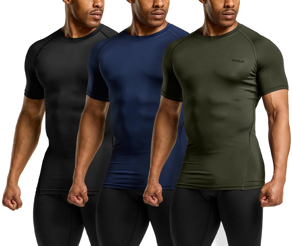 TSLA 1 or 3 Pack Men's UPF 50+ Quick Dry Short Sleeve Compression Shirts, Athletic Workout Shirt, Water Sports Rash Guard
