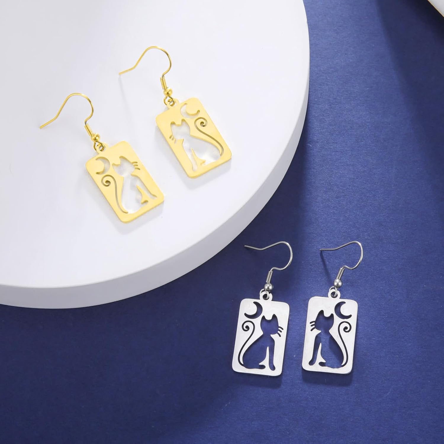 Adorable Crescent Moon Cat Earrings Dangle for Women Mom Stainless Steel Animals Jewelry Gifts Statement Kitten Pets Accessories Charms image 5