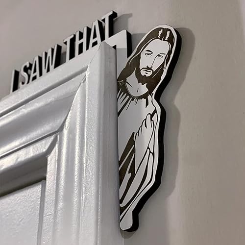 Miniatura 3 de Tendiren Decoración creativa para esquina de puerta, letrero de puerta divertido de madera Jesús lo vi, bendiga este hogar decoración de pared,
