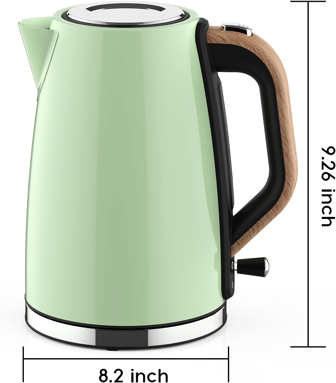 Electric Kettle for Boiling Water, 1.7L Visual Water Window Stainless Steel Electric Water Kettle, 1500W BPA-Free Hot Water Kettle Pot, Auto Shut Off & Boil-Dry Protection, Green