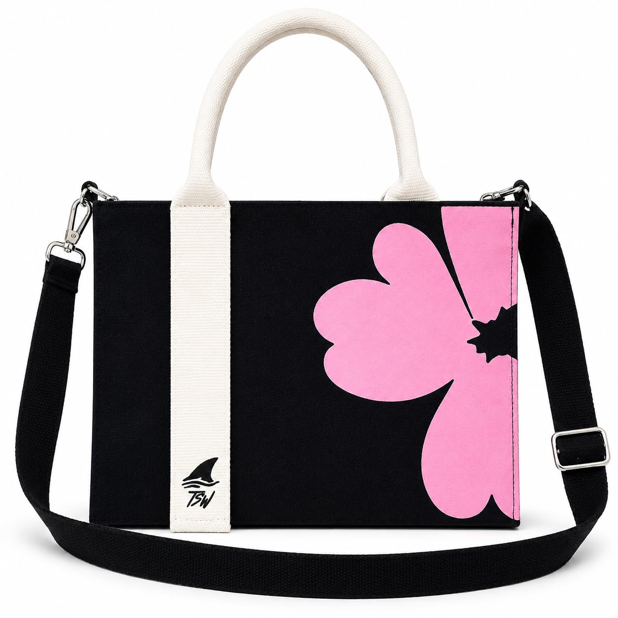 Women's Premium Canvas Tote Bag with Magnetic Button Closure, Inner Zipper Pocket, Floral Print Shoulder Handbag for Ofice, College, Shopping and Travel - Black-image-34