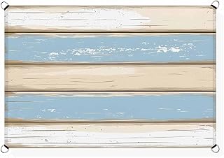 Blue Beige Wood Grain Sun Shade Sail 6.5'X10' Vintage Board UV Block Outdoor Sail Shades Breathable Waterproof Rectangular Sunshade for Patio Garden Pool Pergola Porch