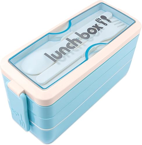 Miniatura 1 de Iteryn Bento Box - Lonchera apilable de 3 capas con compartimentos, a prueba de fugas, ecológicas, para preparación de comidas