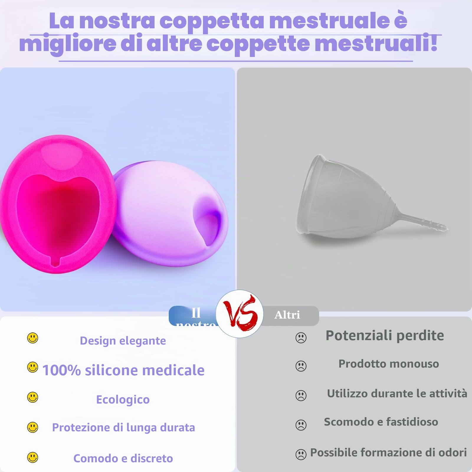 2 pezzi Disco di disco mestruale S L, disco periodico riutilizzabile a tazza mestruale, dischi mestruale a prova di morbido fatto in silicone, alternativa ai tamponi