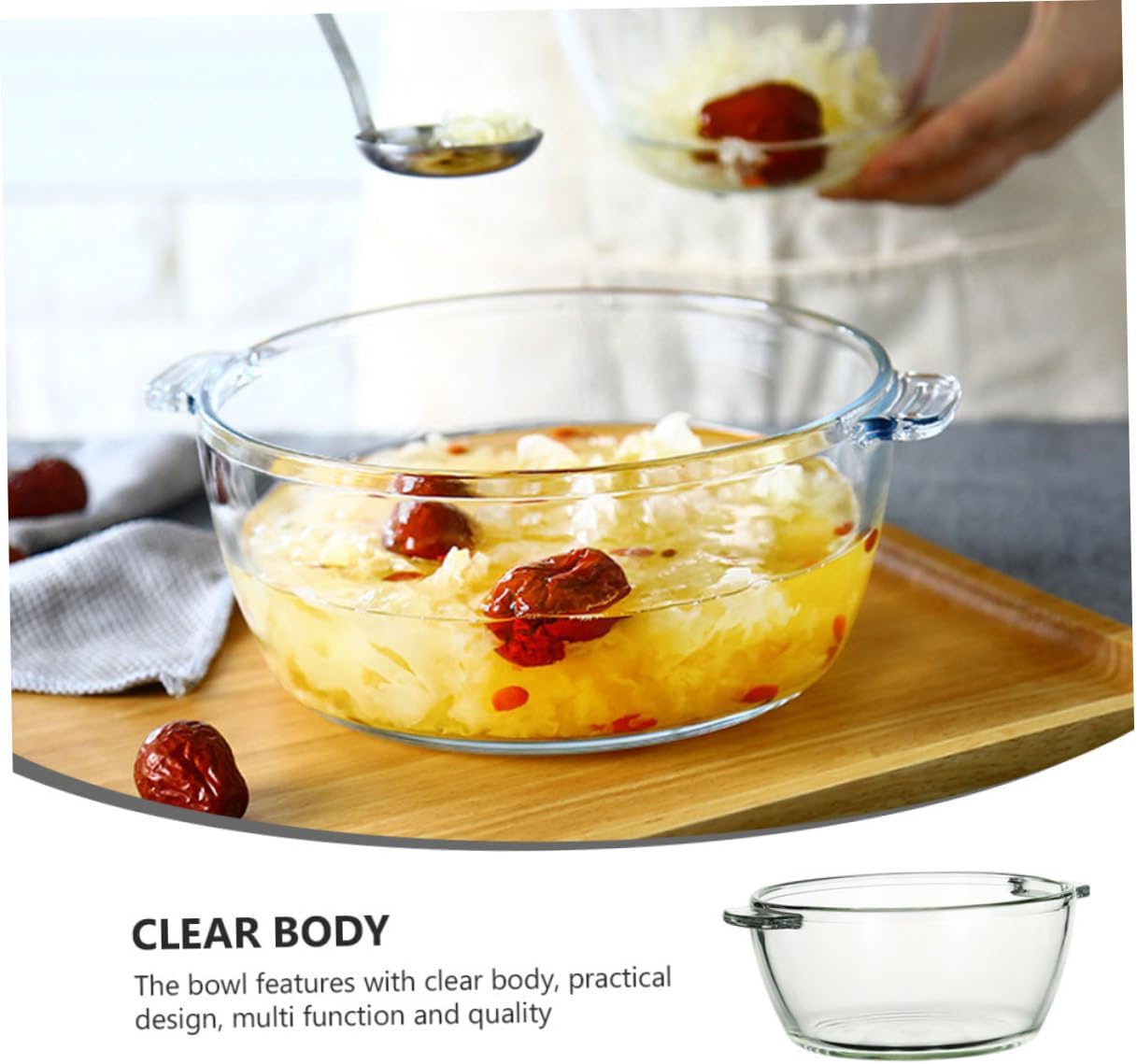 Ciieeo Large Salad Bowl Lid Food Serving Bowl Kitchen Glass Mixing Dinner Random Style