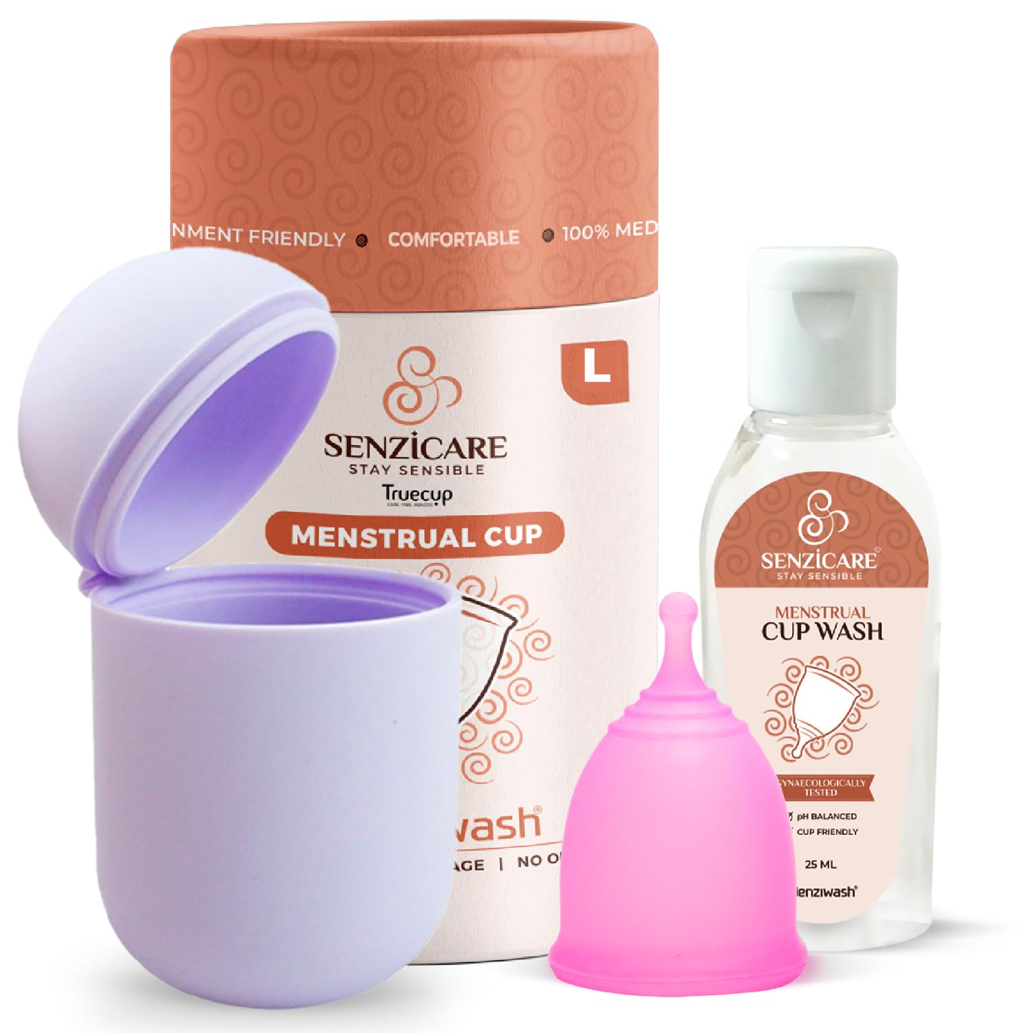 Sterilizer Case & Truecup Reusable Menstrual Cup With Cupwash For Women|Portable Cleaning Container & Microwave Steamer (Large Combo(Lavender)),3 Count