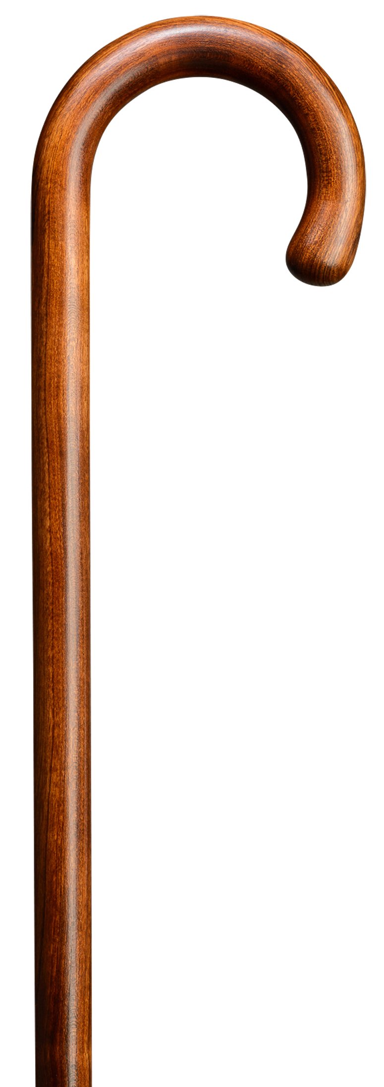 Gehstock Wanderstock Kirsche, eleganter Rundhakenstock in einem Stück gebogen, aus edlem Kirschbaum-Holz, leicht geflammt und handpoliert.